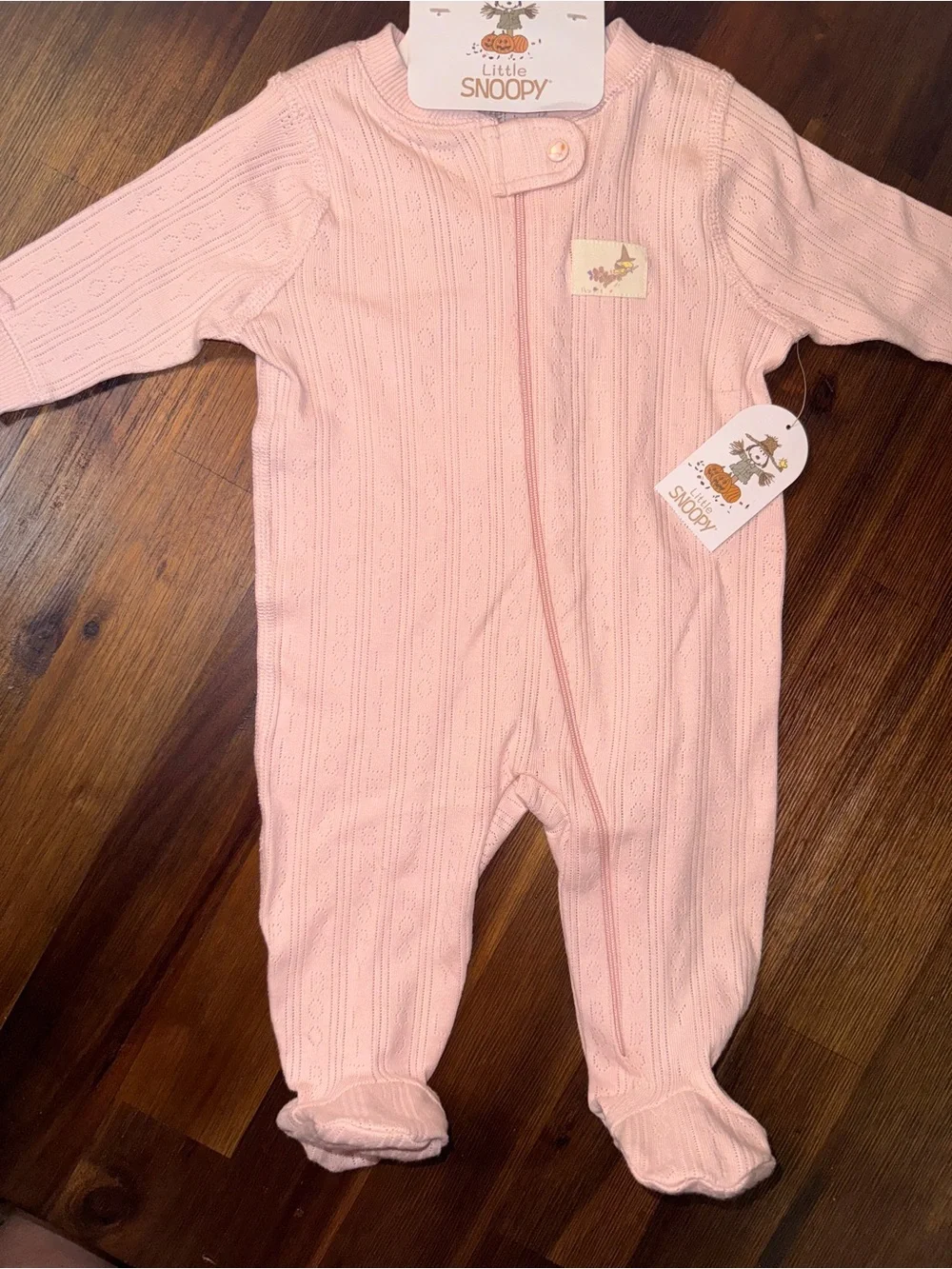 NWT Little Snoopy Peanuts Pink Pointelle Footed Sleeper 0-3M
